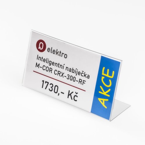 Stojan z priehľadného plastu na vloženie štítku s cenovkou - typ PVC-S1
